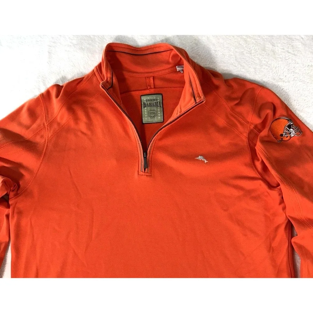Tommy Bahama NFL‎ Cleveland Browns 1/4 Zip Pullover XL Pima Cotton Orange Logos